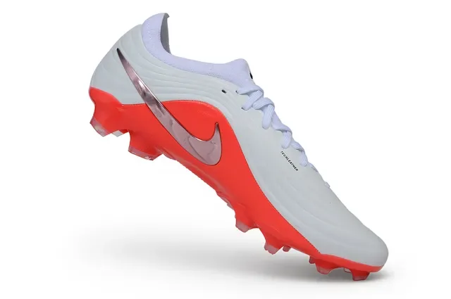 Nike Red White Low-Cut Synthetic Upper Metallic Silver Swoosh Firm-Ground Soccer Shoes 2