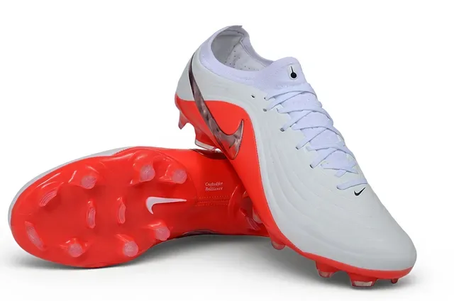 Nike Red White Low-Cut Synthetic Upper Metallic Silver Swoosh Firm-Ground Soccer Shoes 4