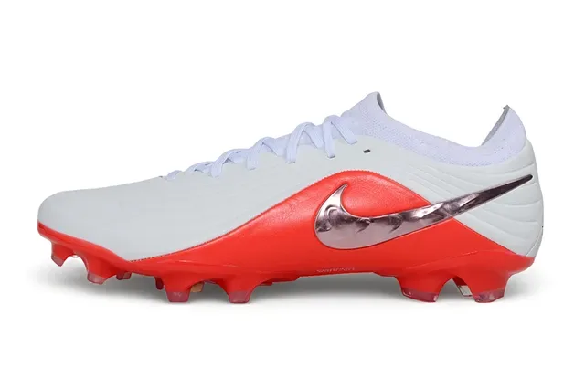 Nike Red White Low-Cut Synthetic Upper Metallic Silver Swoosh Firm-Ground Soccer Shoes 7