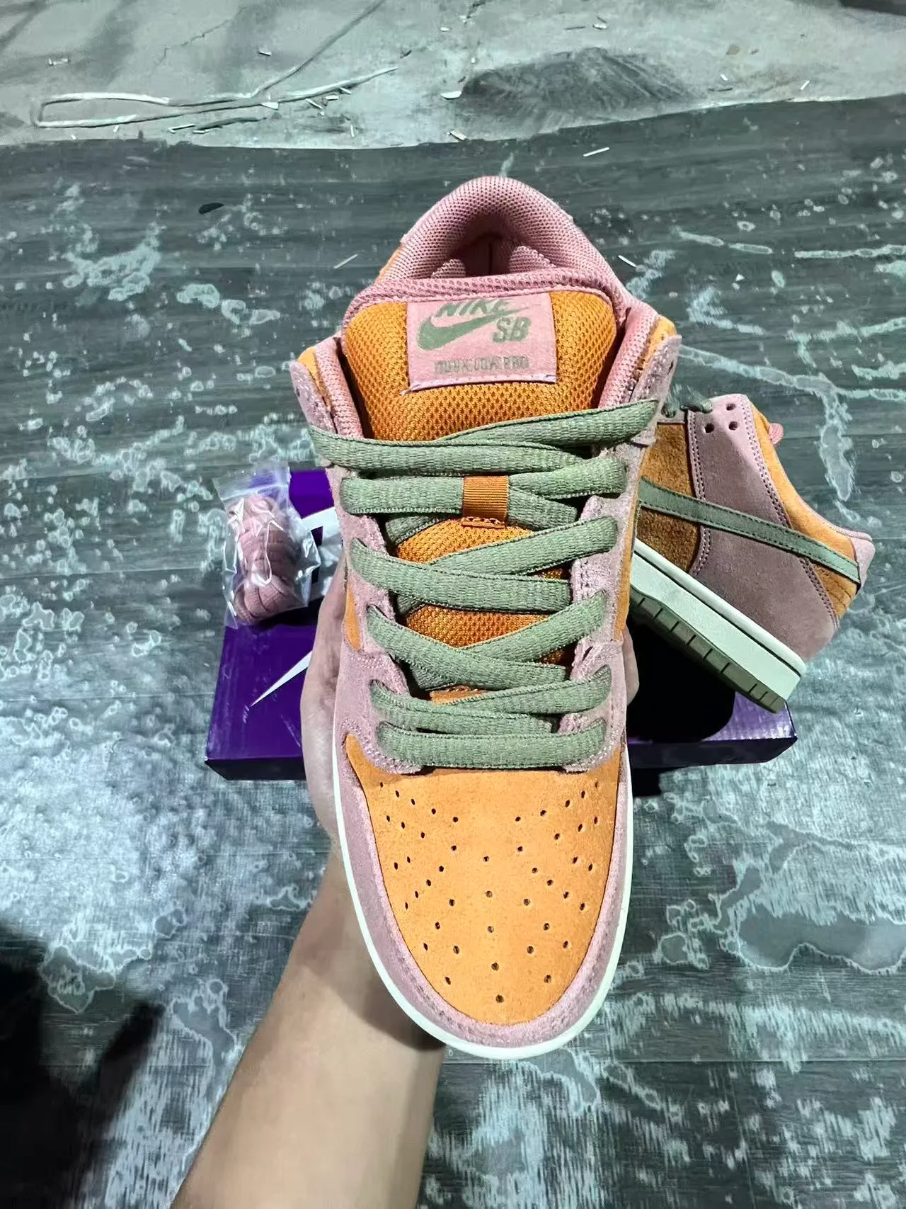 Nike SB Dunk Low Pink Orange Olive Skateboard Shoes 4