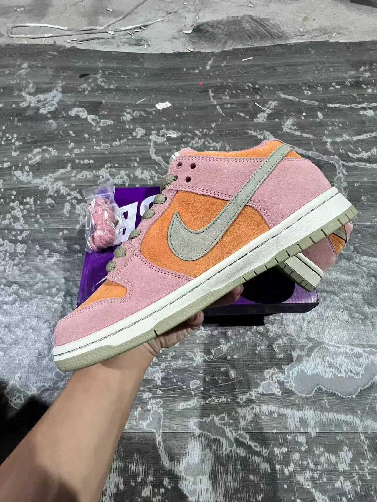 Nike SB Dunk Low Pink Orange Olive Skateboard Shoes 6