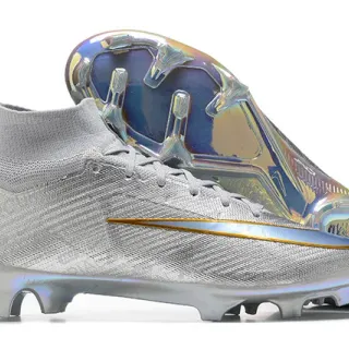Nike Silver Gold High-Cut Sock-Fit Upper Iridescent Metallic Finish Firm-Ground Soccer Shoes