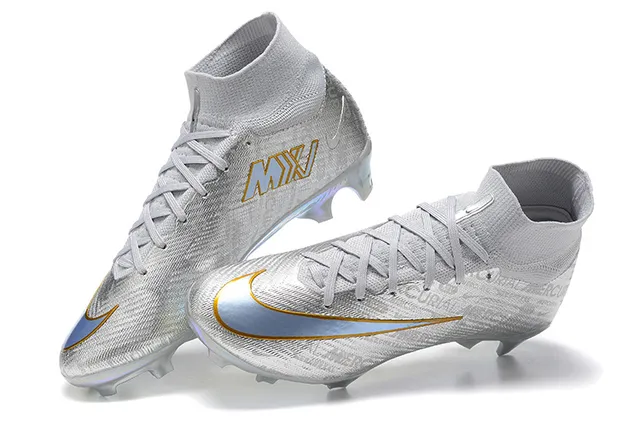 Nike Silver Gold High-Cut Sock-Fit Upper Iridescent Metallic Finish Firm-Ground Soccer Shoes 2