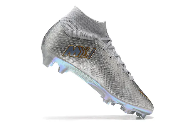 Nike Silver Gold High-Cut Sock-Fit Upper Iridescent Metallic Finish Firm-Ground Soccer Shoes 3
