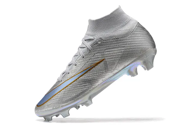 Nike Silver Gold High-Cut Sock-Fit Upper Iridescent Metallic Finish Firm-Ground Soccer Shoes 4