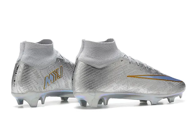Nike Silver Gold High-Cut Sock-Fit Upper Iridescent Metallic Finish Firm-Ground Soccer Shoes 5