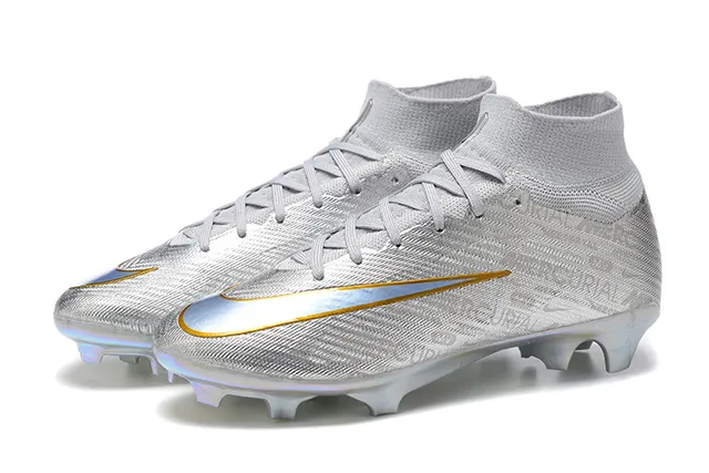 Nike Silver Gold High-Cut Sock-Fit Upper Iridescent Metallic Finish Firm-Ground Soccer Shoes 8