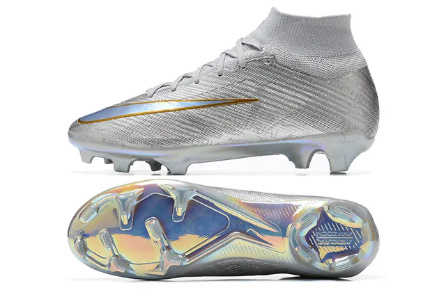 Nike Silver Gold High-Cut Sock-Fit Upper Iridescent Metallic Finish Firm-Ground Soccer Shoes 9