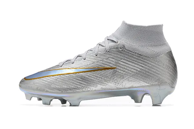 Nike Silver Gold High-Cut Sock-Fit Upper Iridescent Metallic Finish Firm-Ground Soccer Shoes 10