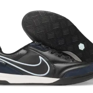 Nike Tiempo Black Navy Low-Top Leather-Suede Upper Indoor Soccer Shoes
