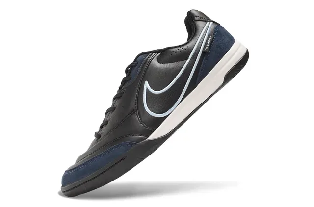 Nike Tiempo Noir Marine Low-Top Cuir-Daim Chaussures de Football Indoor 3