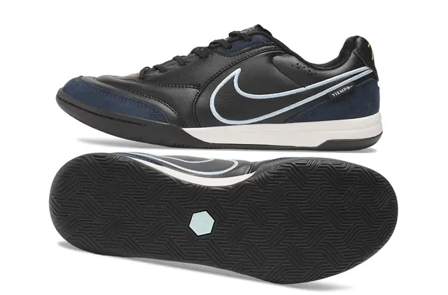 Nike Tiempo Noir Marine Low-Top Cuir-Daim Chaussures de Football Indoor 6