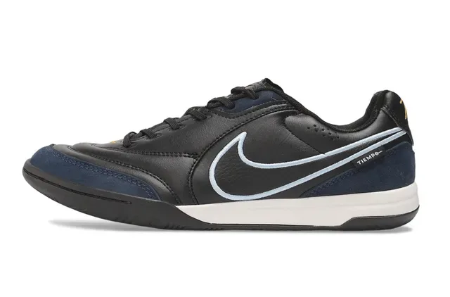 Nike Tiempo Noir Marine Low-Top Cuir-Daim Chaussures de Football Indoor 7