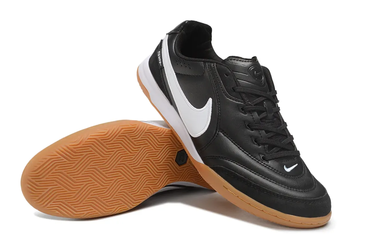 Nike Tiempo Black White Leather Upper Low-Top Indoor Soccer Shoes 4