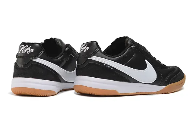 Nike Tiempo Black White Leather Upper Low-Top Indoor Soccer Shoes 5