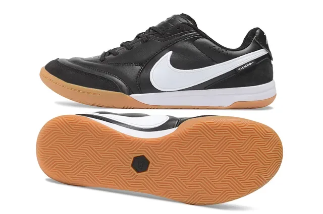 Nike Tiempo Black White Leather Upper Low-Top Indoor Soccer Shoes 6