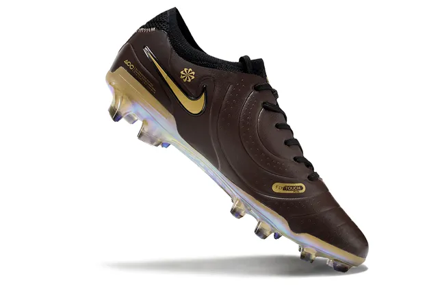 Nike Tiempo Brown Gold Quilted Leather Upper Swoosh Accent Firm-Ground Soccer Shoes 2
