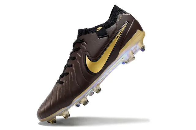 Nike Tiempo Brown Gold Quilted Leather Upper Swoosh Accent Firm-Ground Soccer Shoes 3