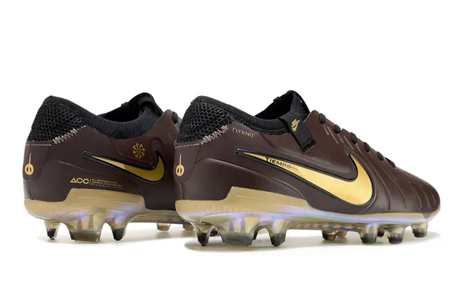 Nike Tiempo Brown Gold Quilted Leather Upper Swoosh Accent Firm-Ground Soccer Shoes 5