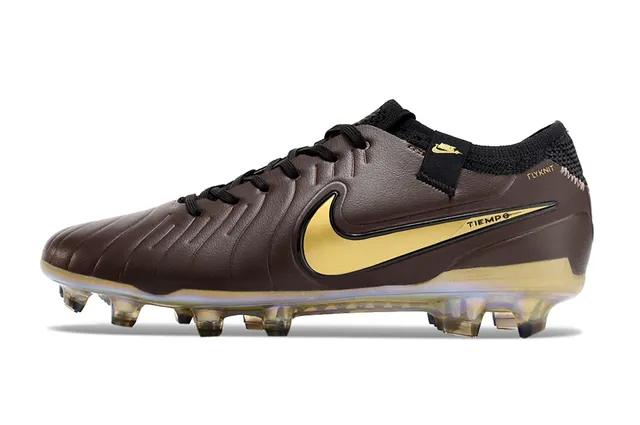 Nike Tiempo Brown Gold Quilted Leather Upper Swoosh Accent Firm-Ground Soccer Shoes 6