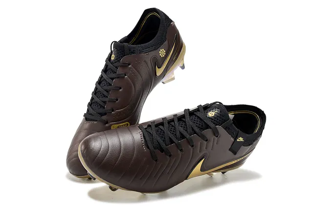 Nike Tiempo Brown Gold Quilted Leather Upper Swoosh Accent Firm-Ground Soccer Shoes 7