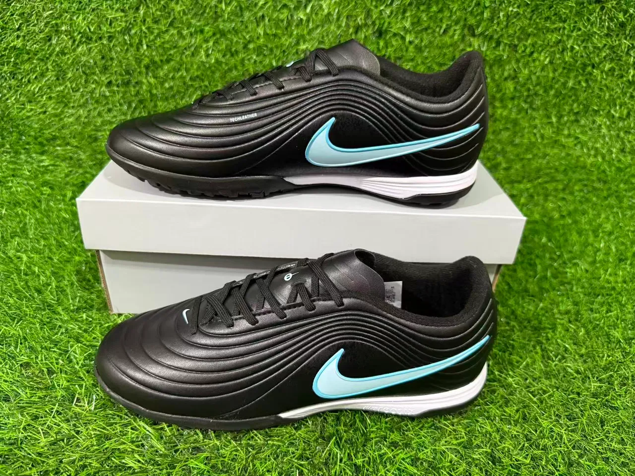 Nike Tiempo Legend Black Light Blue Artificial-Grass Soccer Shoes 3