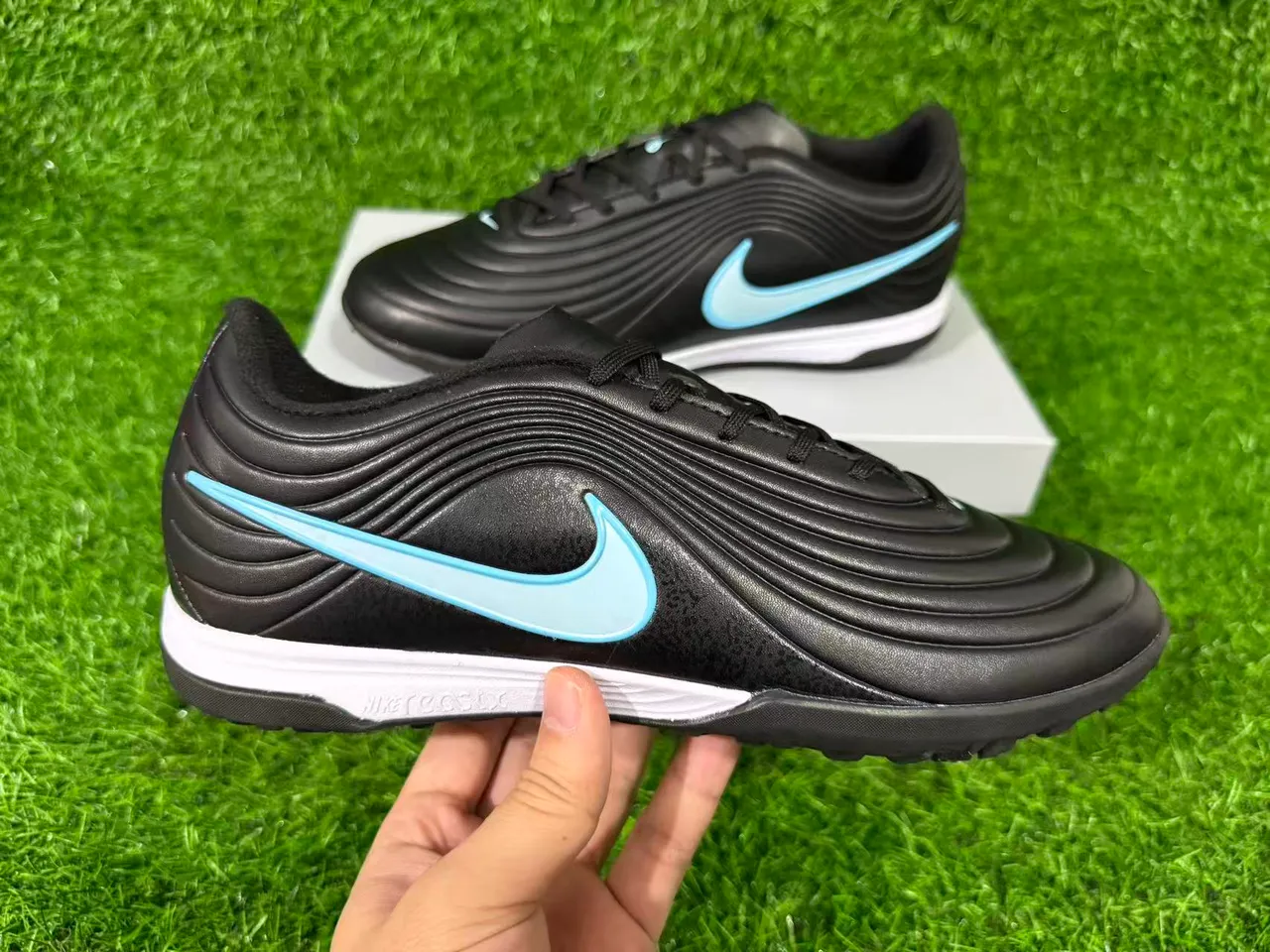 Nike Tiempo Legend Black Light Blue Artificial-Grass Soccer Shoes 4