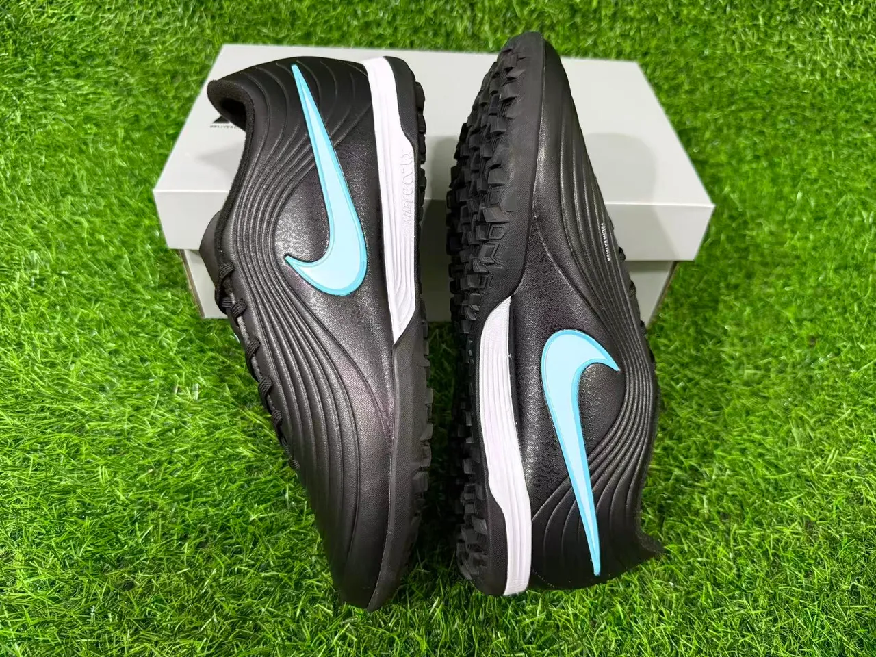 Nike Tiempo Legend Black Light Blue Artificial-Grass Soccer Shoes 5