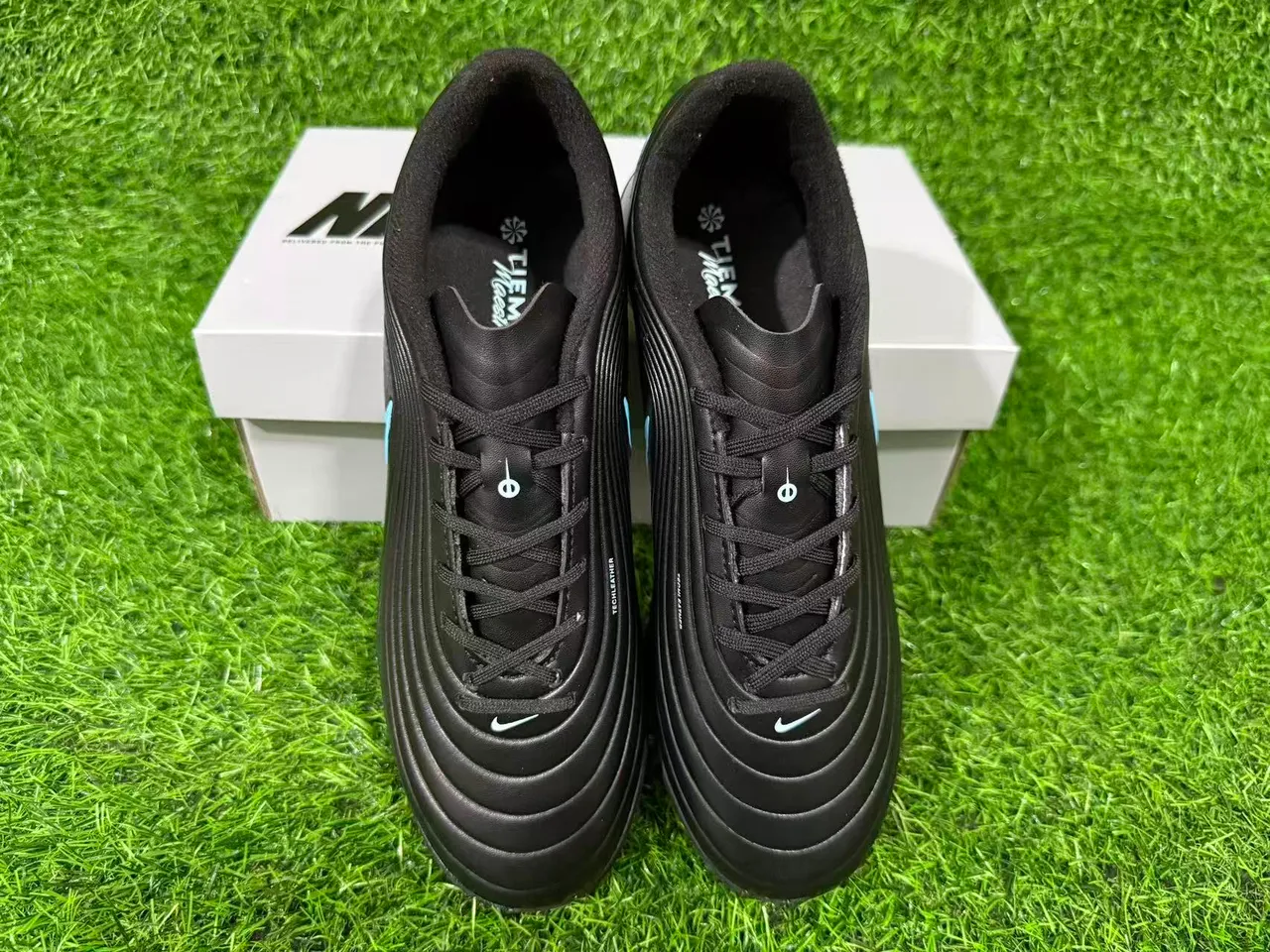 Nike Tiempo Legend Black Light Blue Artificial-Grass Soccer Shoes 6
