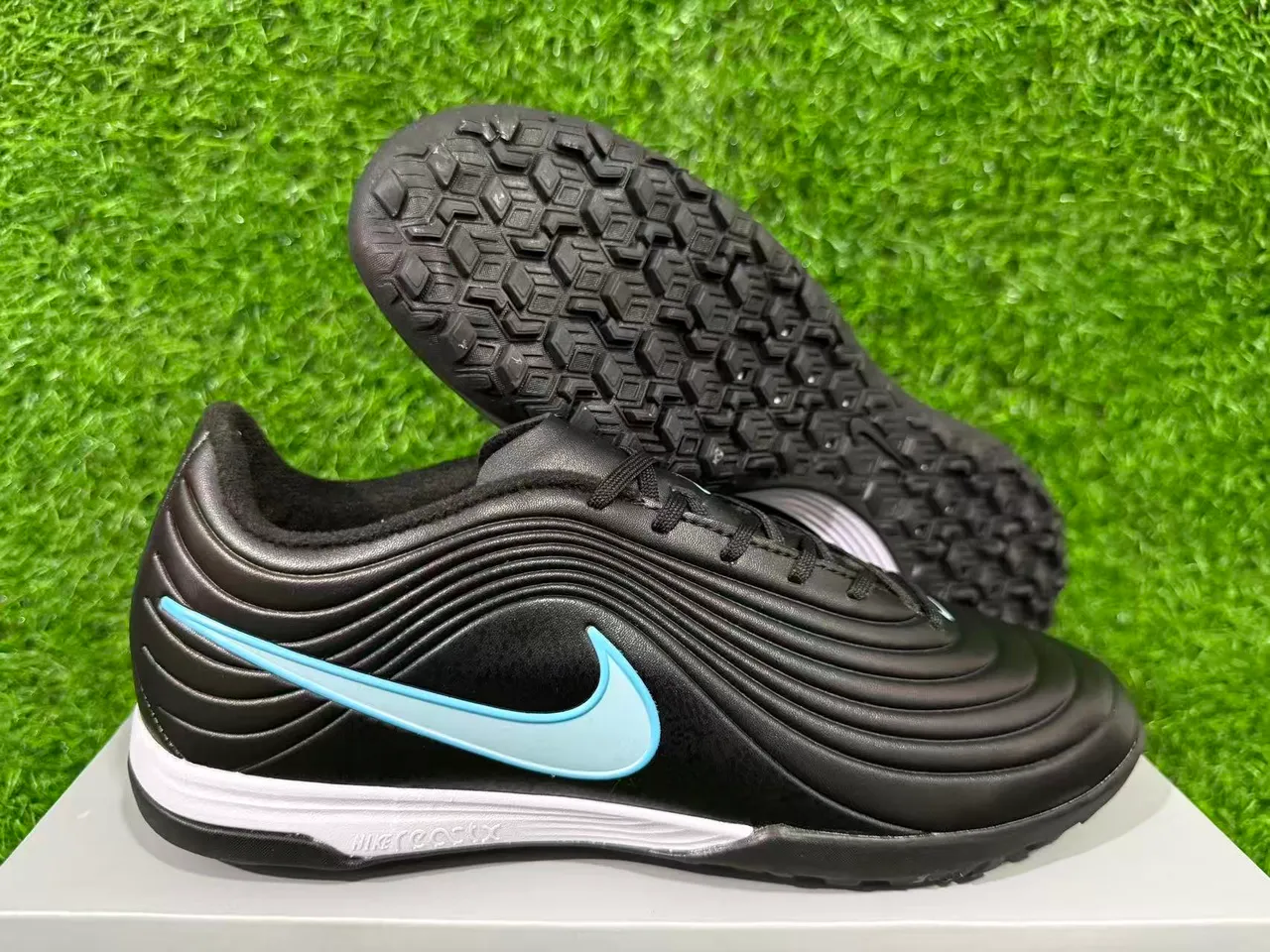 Nike Tiempo Legend Black Light Blue Artificial-Grass Soccer Shoes 10