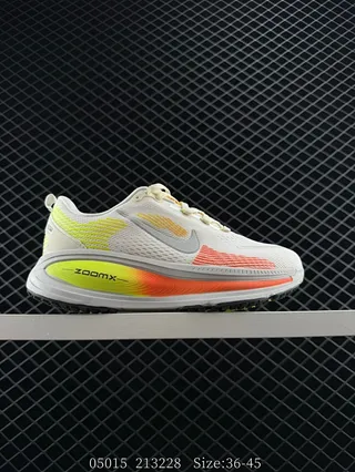 Nike VOMERO 18 White Multicolor Engineered Mesh Upper Gradient Neon Yellow-To-Orange Midsole Running Shoes 1