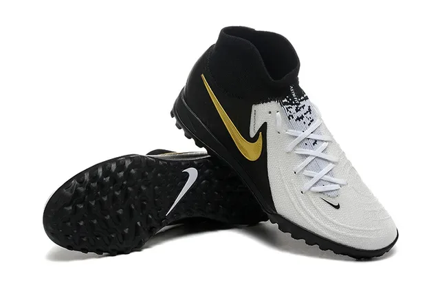 Nike أحذية كرة القدم أبيض أسود عالي القطع كولار جوارب اصطناعي متنقش Turf 6