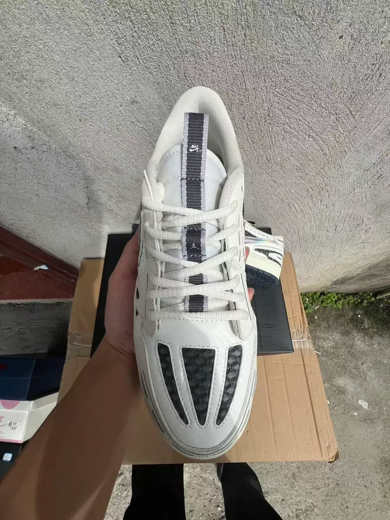 Nike White Black Layered Synthetic Overlays Iridescent Swoosh Sneakers 3