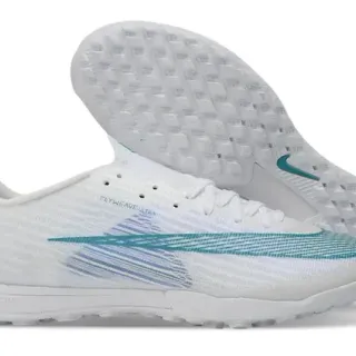 Nike White Blue Flyweave Knit Upper Teal Gradient Swoosh Turf Soccer Shoes