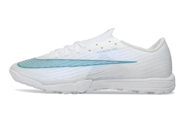 Nike Chaussures de football Turf Flyweave Knit Upper blanc et bleu Swoosh dégradé teal 7