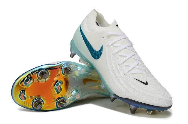 Nike White Blue Knit Upper Iridescent Outsole Firm-Ground Soccer Shoes 4