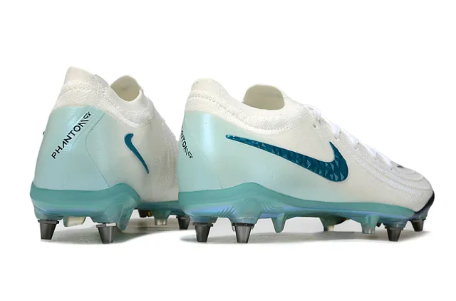 Nike White Blue Knit Upper Iridescent Outsole Firm-Ground Soccer Shoes 5