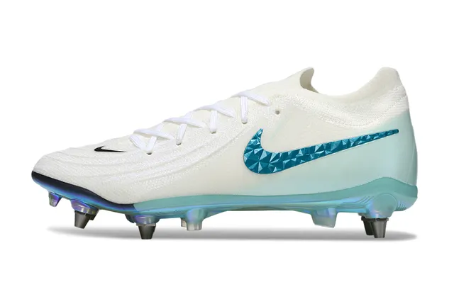 Nike White Blue Knit Upper Iridescent Outsole Firm-Ground Soccer Shoes 7