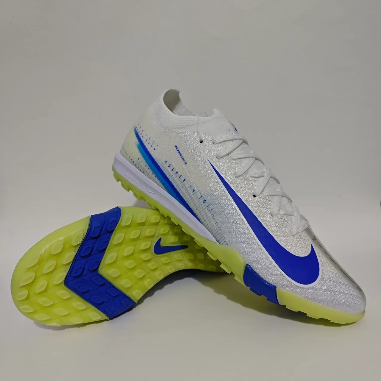 Nike Blanco Azul Knit Upper Outsole Turf Zapatos de Fútbol 11