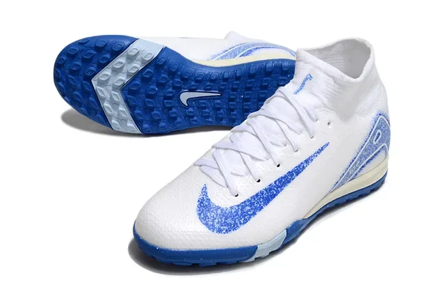 Nike White Blue Knit Upper Sock-Fit Collar Turf Soccer Shoes 3