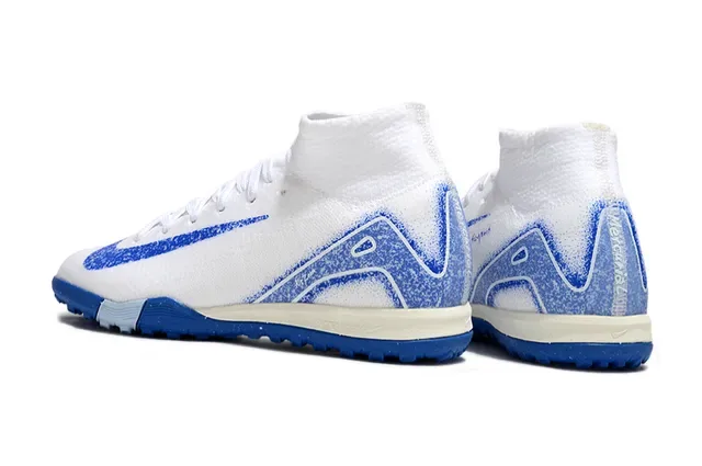 Nike White Blue Knit Upper Sock-Fit Collar Turf Soccer Shoes 4