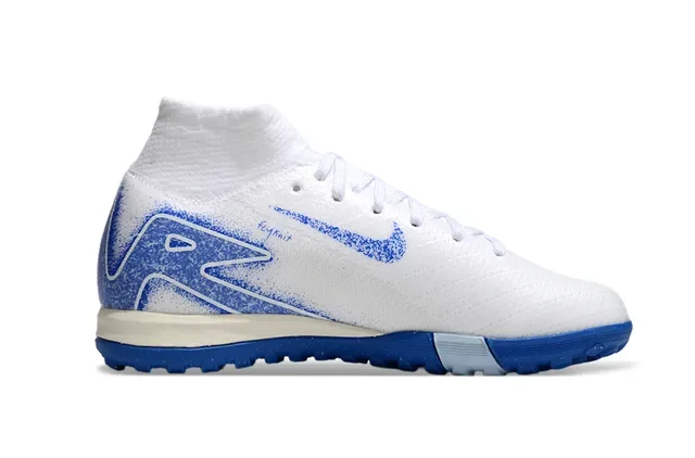 Nike White Blue Knit Upper Sock-Fit Collar Turf Soccer Shoes 5