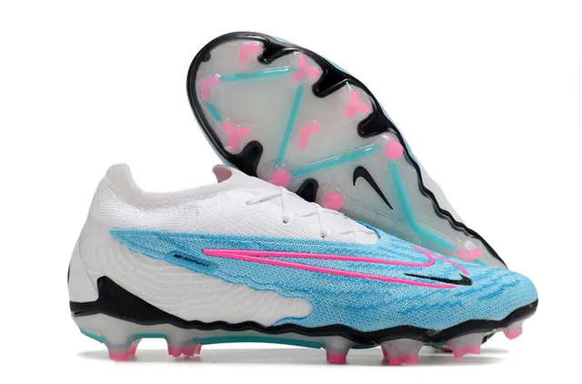 Nike White Blue Sock-Fit Knit Upper Asymmetrical Hidden Lacing Firm-Ground Soccer Shoes 8