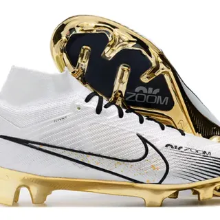 Nike সাদা সোনা উচ্চ-কাট সক-ফিট উপরের ধাতব একক প্লেট দৃঢ়-মাটি সকার জুতো