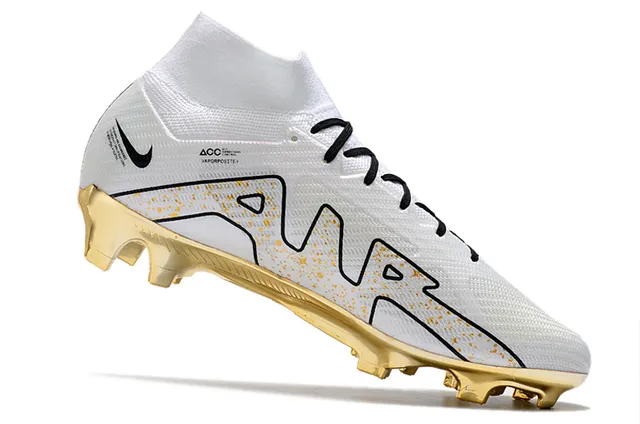 Nike সাদা সোনা উচ্চ-কাট সক-ফিট উপরের ধাতব একক প্লেট দৃঢ়-মাটি সকার জুতো 11