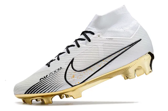 Nike সাদা সোনা উচ্চ-কাট সক-ফিট উপরের ধাতব একক প্লেট দৃঢ়-মাটি সকার জুতো 12