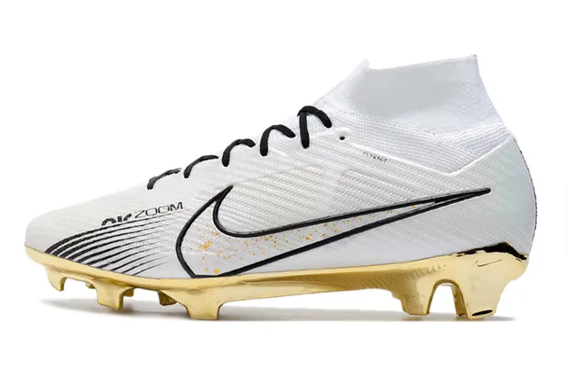 Nike সাদা সোনা উচ্চ-কাট সক-ফিট উপরের ধাতব একক প্লেট দৃঢ়-মাটি সকার জুতো 13