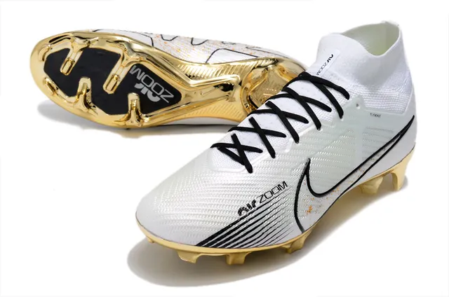 Nike সাদা সোনা উচ্চ-কাট সক-ফিট উপরের ধাতব একক প্লেট দৃঢ়-মাটি সকার জুতো 14
