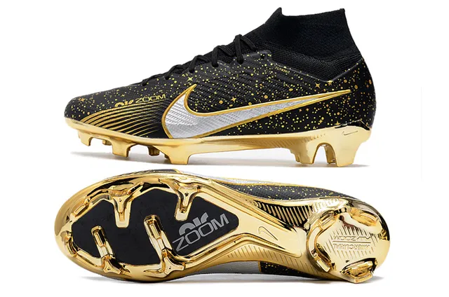 Nike সাদা সোনা উচ্চ-কাট সক-ফিট উপরের ধাতব একক প্লেট দৃঢ়-মাটি সকার জুতো 23