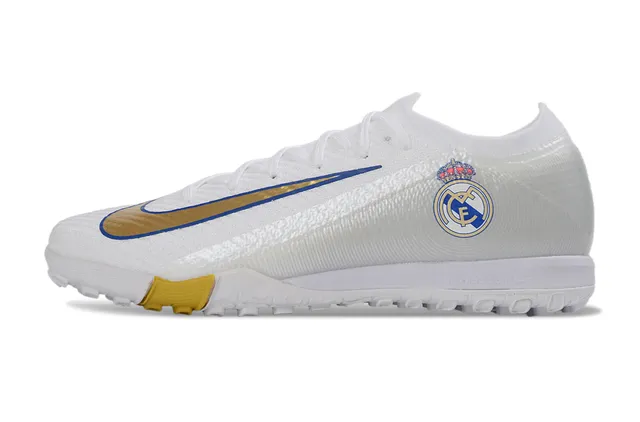 Nike Chaussures de football indoor à lacets asymétriques avec empeigne en tricot blanc doré 7